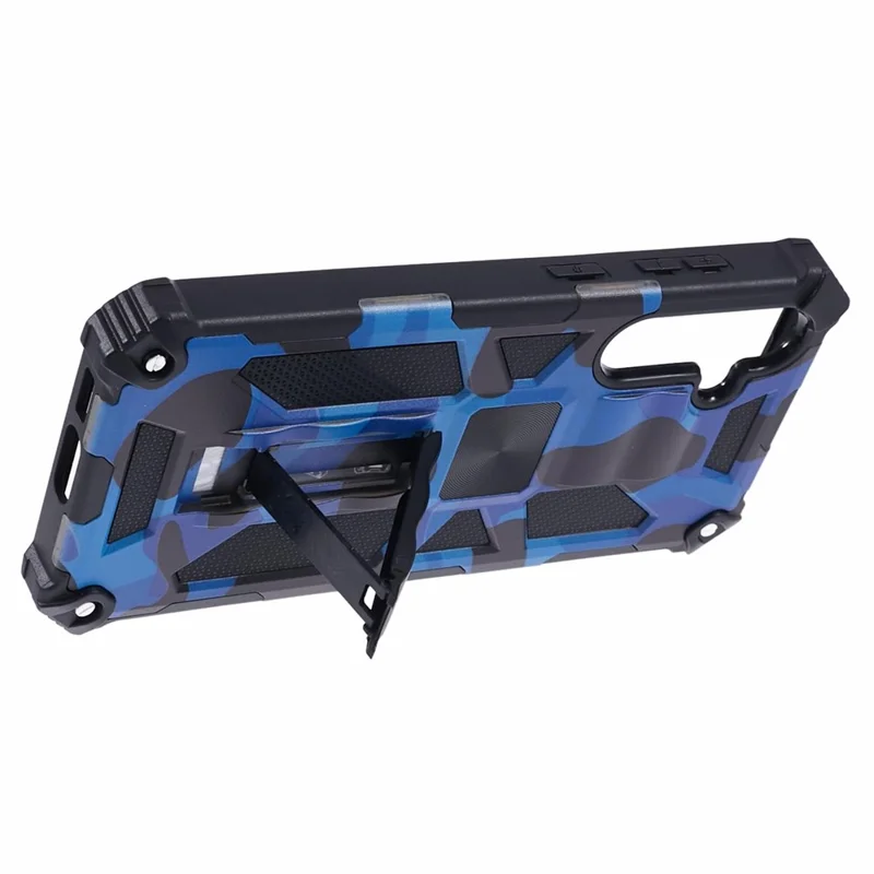 For Samsung Galaxy S23 FE Case Camouflage Kickstand Anti-drop Phone Cover - Blue