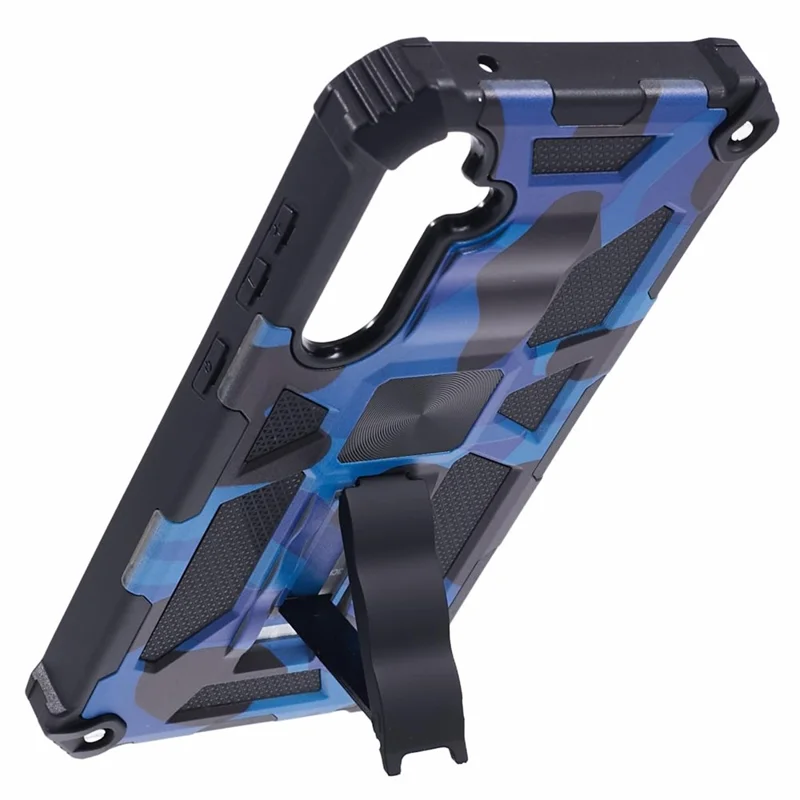 For Samsung Galaxy S23 FE Case Camouflage Kickstand Anti-drop Phone Cover - Blue