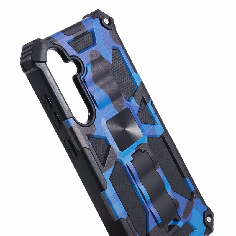 For Samsung Galaxy S23 FE Case Camouflage Kickstand Anti-drop Phone Cover - Blue