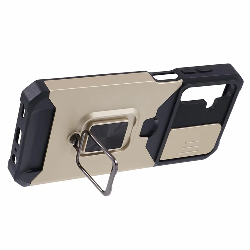 Para Samsung Galaxy A15 5G Funda Soporte de Tarjeta PC+TPU Funda Protectora del Teléfono con Soporte - Oro