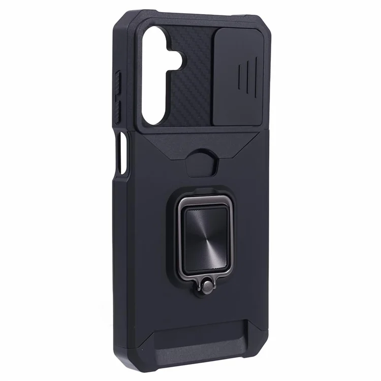 Funda para Samsung Galaxy A15 5G, de PC+TPU con soporte para tarjetas y soporte para teléfono - Negro