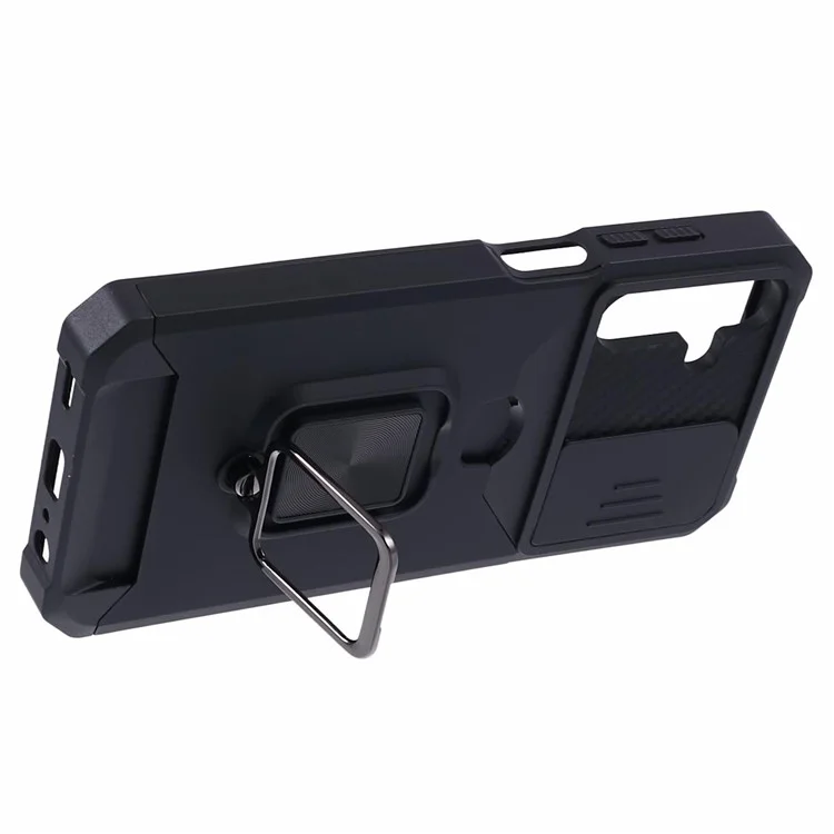 Funda para Samsung Galaxy A15 5G, de PC+TPU con soporte para tarjetas y soporte para teléfono - Negro