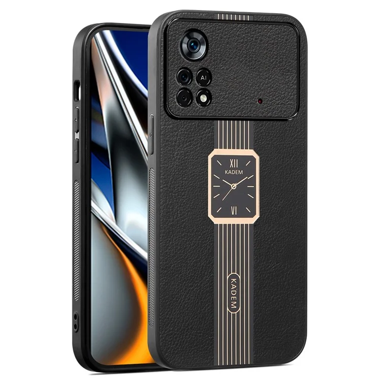 KADEM Für Xiaomi Poco X4 Pro 5G-Gehäuse Elektroplattierung Uhrmuster Leder beschichteter TPU+Acryl-Abdeckung - Schwarz