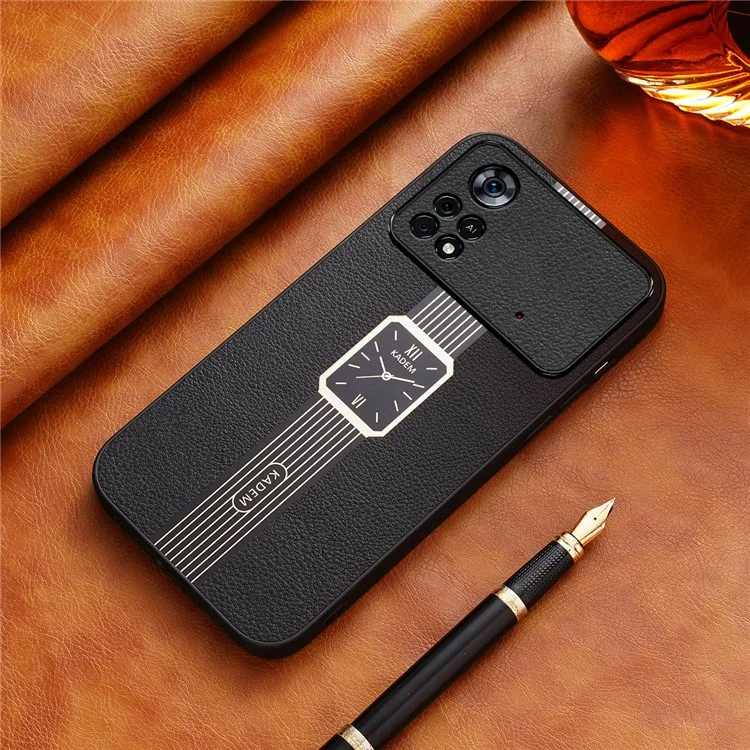 KADEM Für Xiaomi Poco X4 Pro 5G-Gehäuse Elektroplattierung Uhrmuster Leder beschichteter TPU+Acryl-Abdeckung - Schwarz