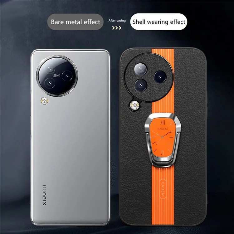 KADEM Para Xiaomi Civi 3 5G Caixa de Suporte de Suporte de Couro PU Shell TPU+Acrílico Capa de Telefone - Preto