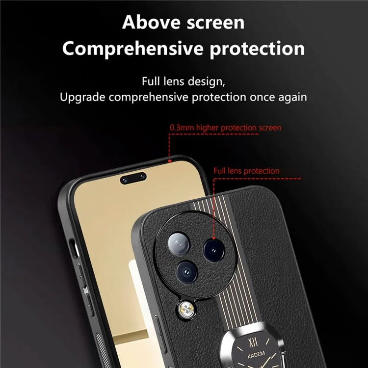 KADEM Para Xiaomi Civi 3 5G Caixa de Suporte de Suporte de Couro PU Shell TPU+Acrílico Capa de Telefone - Preto
