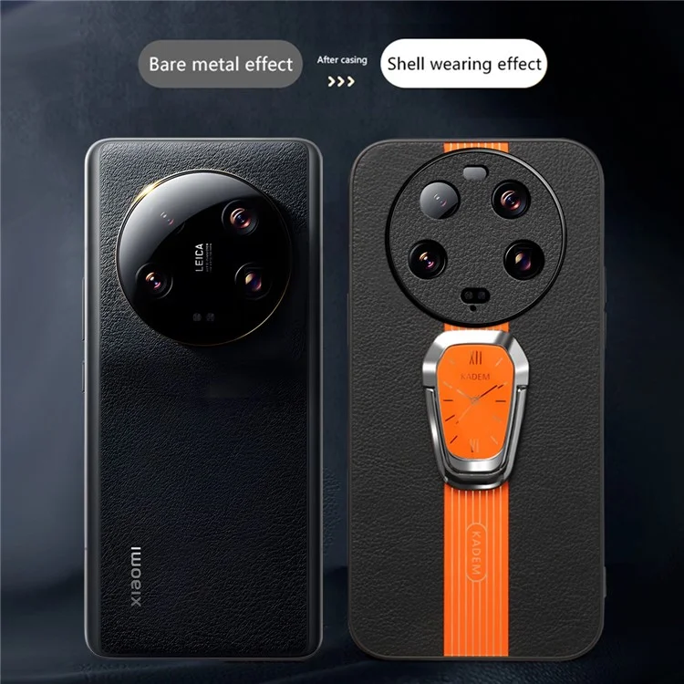KADEM For Xiaomi 13 Ultra Case Phone Protector PU Leather Coated TPU+Acrylic Cover - Black