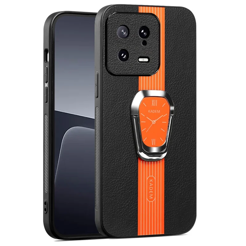 KADEM For Xiaomi 13 Case Drop Proof PU Leather+TPU+Acrylic Phone Cover - Orange