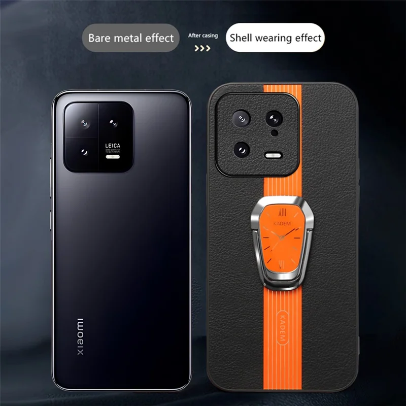 KADEM For Xiaomi 13 Case Drop Proof PU Leather+TPU+Acrylic Phone Cover - Orange
