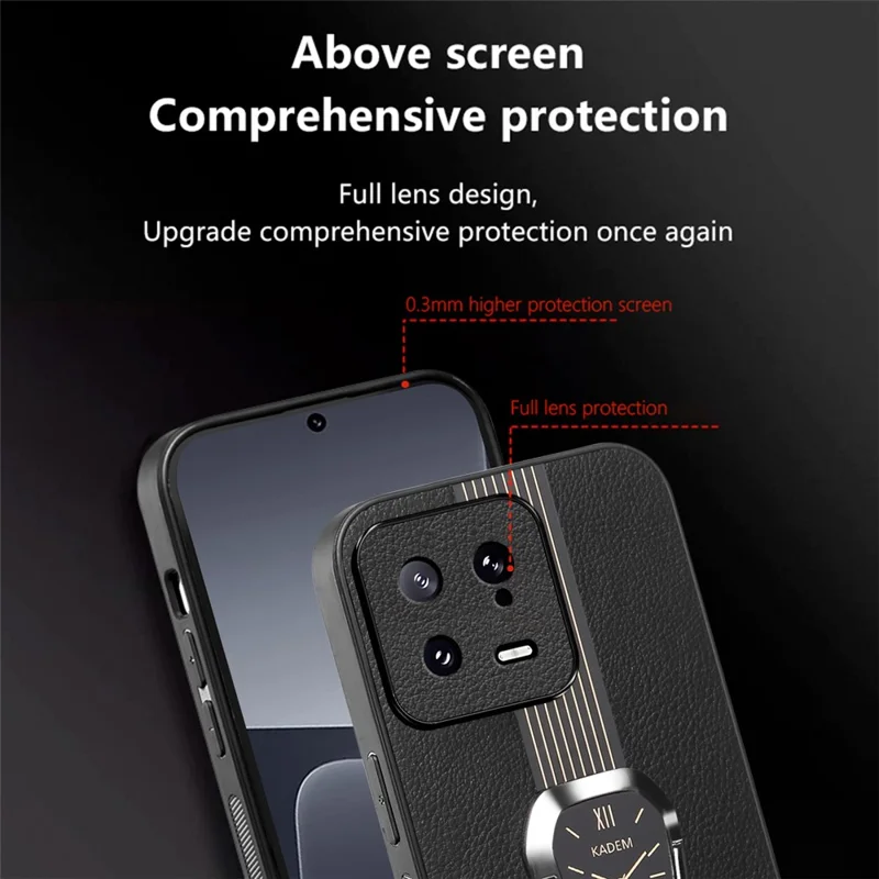 KADEM For Xiaomi 13 Case Drop Proof PU Leather+TPU+Acrylic Phone Cover - Orange