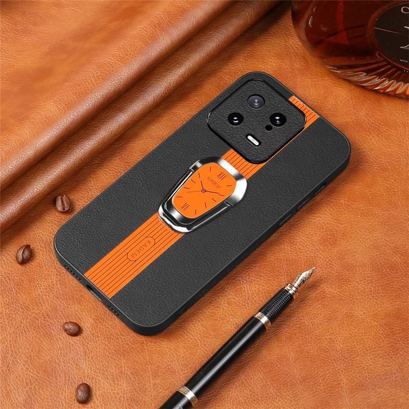 KADEM For Xiaomi 13 Case Drop Proof PU Leather+TPU+Acrylic Phone Cover - Orange