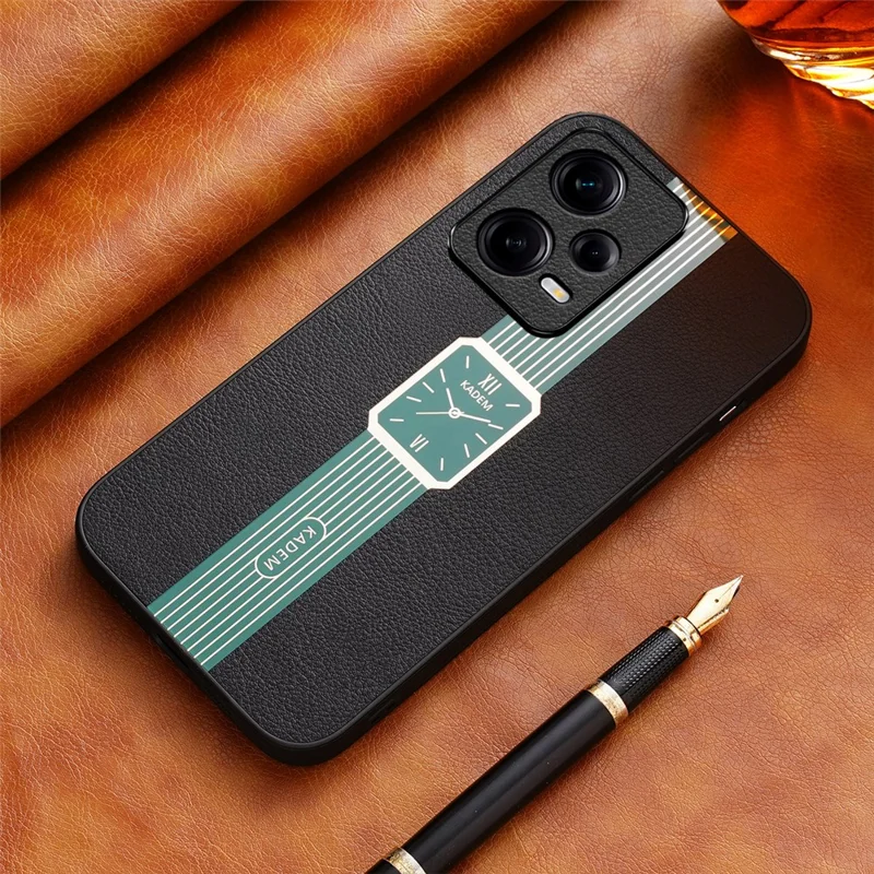 KADEM For Xiaomi Redmi Note 12 Pro 5G Cover Leather+TPU+Acrylic Watch Pattern Protector Case - Green