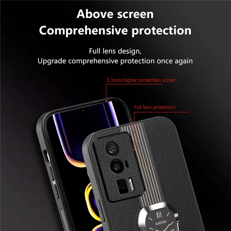 KADEM Für Xiaomi Redmi K60 5G / K60 Pro 5G / K60 Champion Edition / Poco F5 Pro 5G Hülle PU-Leder+TPU+Acryl Handyhülle - Schwarz