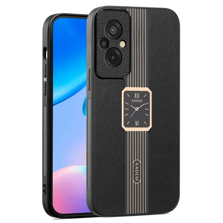 KADEM Pour Xiaomi Redmi 11 Prime 4G Étui en Cuir+TPU+Couverture de Téléphone en Acrylique Électroplaquée - Noir