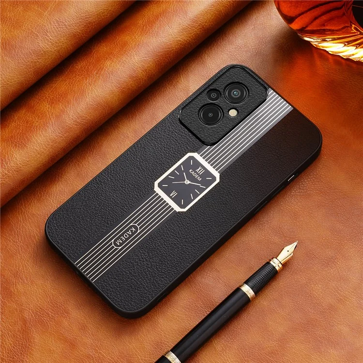 KADEM Pour Xiaomi Redmi 11 Prime 4G Étui en Cuir+TPU+Couverture de Téléphone en Acrylique Électroplaquée - Noir