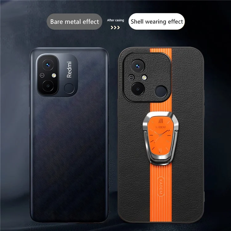 KADEM For Xiaomi Redmi 12C 4G Case Slim-Fit PU Leather+TPU+Acrylic Cell Phone Protector - Black