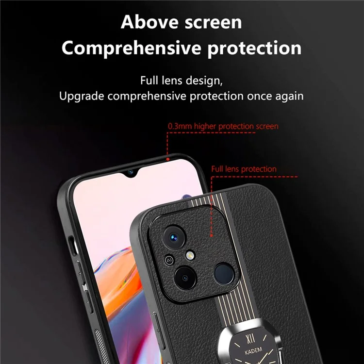 KADEM For Xiaomi Redmi 12C 4G Case Slim-Fit PU Leather+TPU+Acrylic Cell Phone Protector - Black