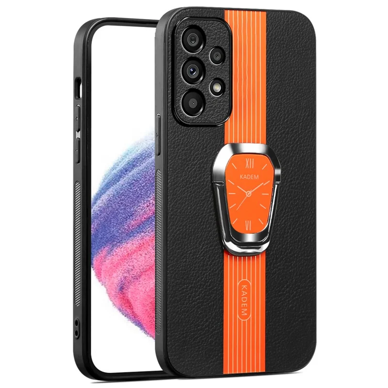 KADEM For Samsung Galaxy A53 5G Case PU+TPU+Acrylic Electroplating Phone Cover with Folding Kickstand - Orange