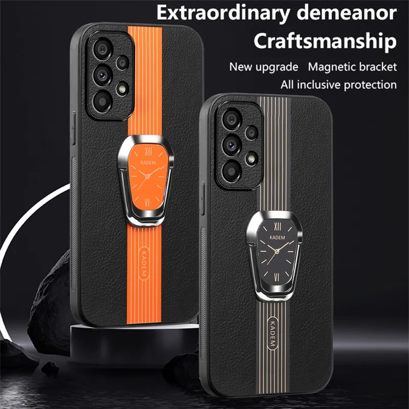 KADEM For Samsung Galaxy A53 5G Case PU+TPU+Acrylic Electroplating Phone Cover with Folding Kickstand - Orange