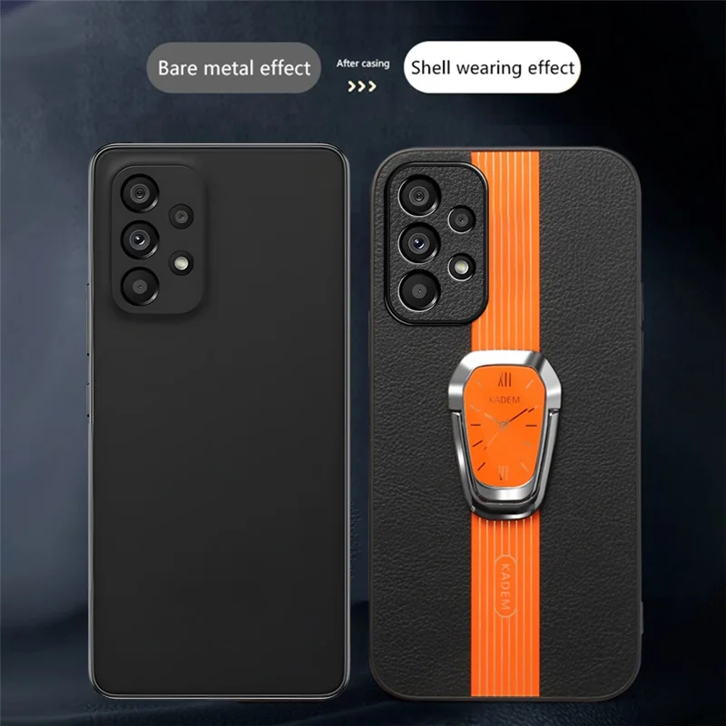 KADEM For Samsung Galaxy A53 5G Case PU+TPU+Acrylic Electroplating Phone Cover with Folding Kickstand - Orange