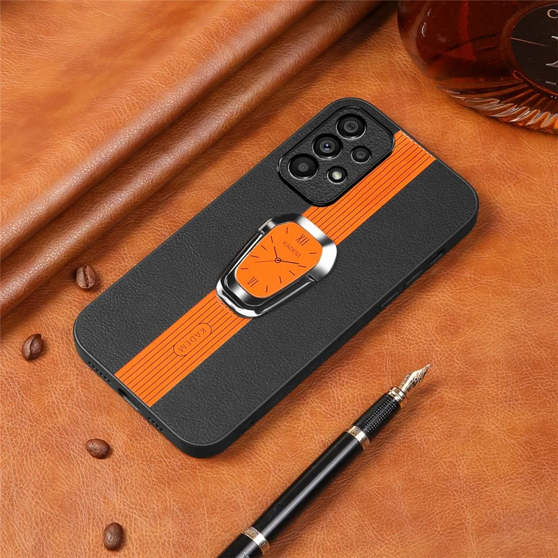 KADEM For Samsung Galaxy A53 5G Case PU+TPU+Acrylic Electroplating Phone Cover with Folding Kickstand - Orange