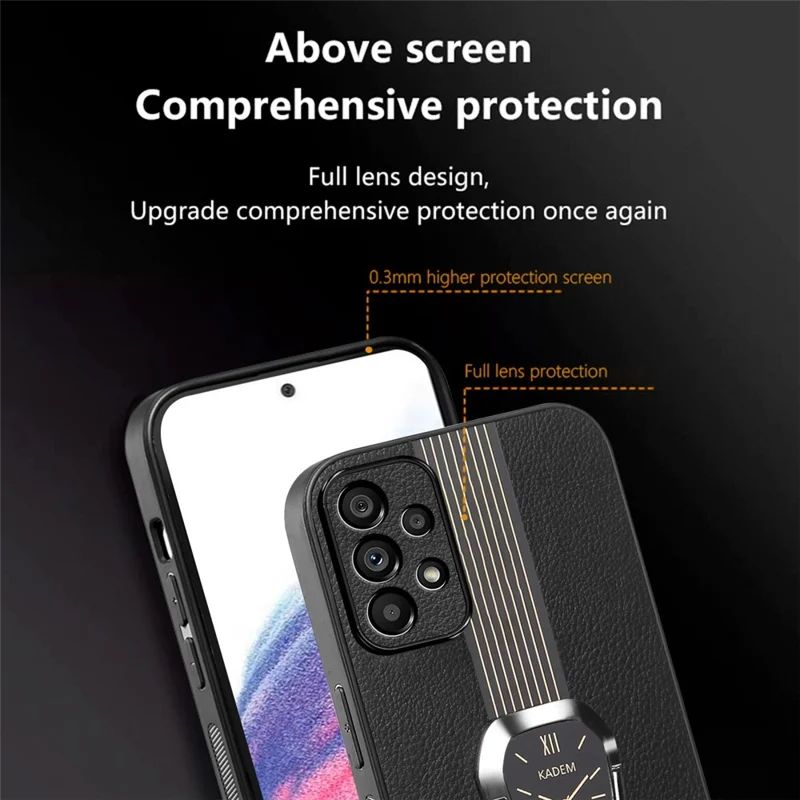 KADEM For Samsung Galaxy A53 5G Case PU+TPU+Acrylic Electroplating Phone Cover with Folding Kickstand - Orange