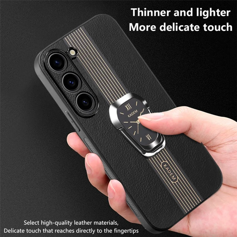 KADEM For Samsung Galaxy S23 Case PU Leather+TPU+Acrylic Watch Pattern Phone Shell - Black