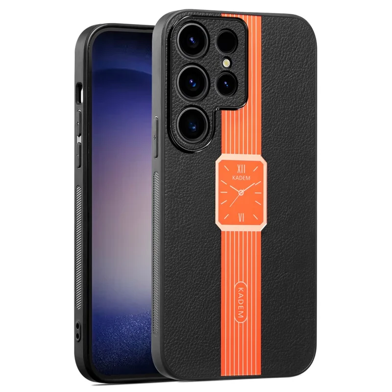 KADEM voor Samsung Galaxy S23 Ultra hoesje Leder+TPU+Acryl Telefoonbeschermer met Elektrolyse coating - Oranje