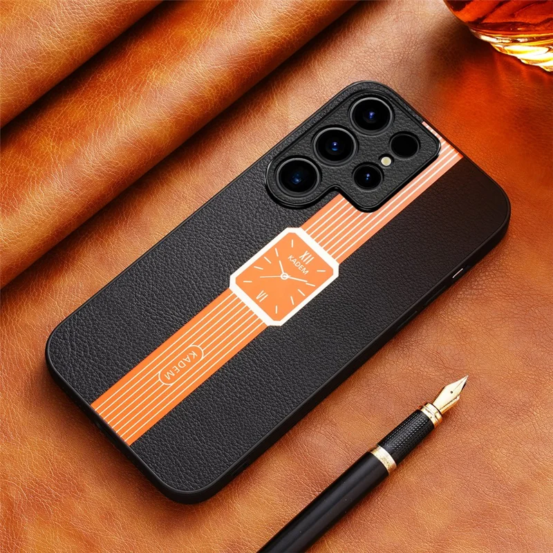 KADEM voor Samsung Galaxy S23 Ultra hoesje Leder+TPU+Acryl Telefoonbeschermer met Elektrolyse coating - Oranje