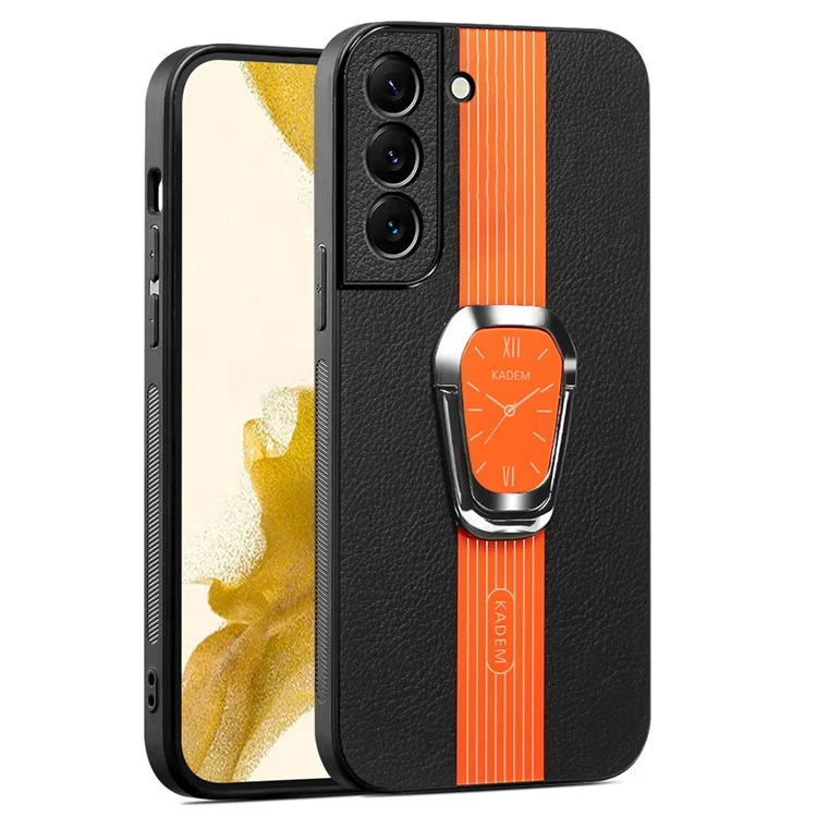 KADEM Für Samsung Galaxy S22+ 5G Electroplating Case PU+TPU+Acryl Handyhülle mit Faltbarem Ständer - Orange