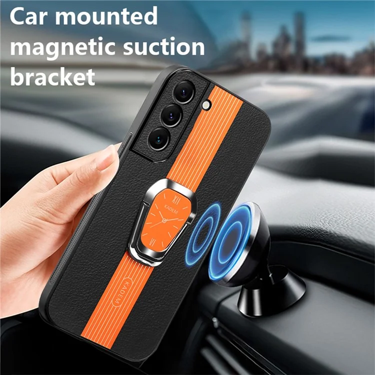KADEM Für Samsung Galaxy S22+ 5G Electroplating Case PU+TPU+Acryl Handyhülle mit Faltbarem Ständer - Orange