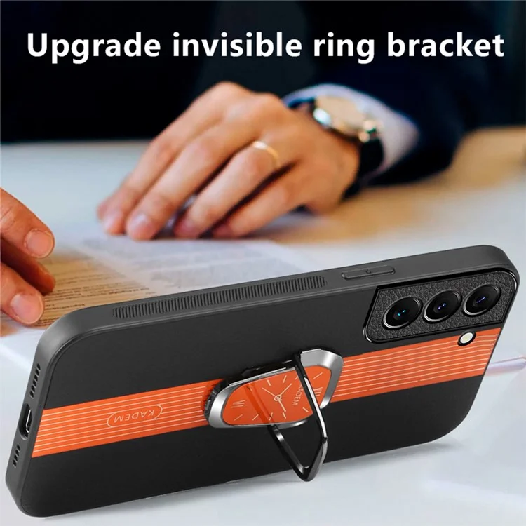 KADEM Für Samsung Galaxy S22+ 5G Electroplating Case PU+TPU+Acryl Handyhülle mit Faltbarem Ständer - Orange
