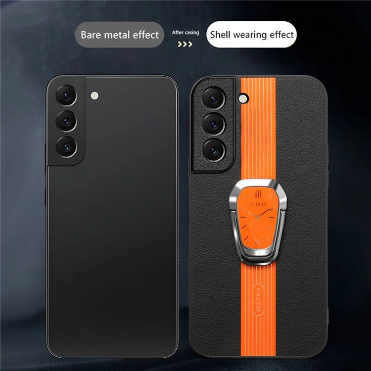 KADEM Für Samsung Galaxy S22+ 5G Electroplating Case PU+TPU+Acryl Handyhülle mit Faltbarem Ständer - Orange