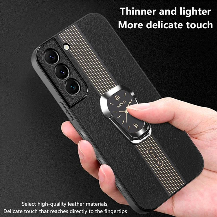 KADEM Für Samsung Galaxy S22+ 5G Electroplating Case PU+TPU+Acryl Handyhülle mit Faltbarem Ständer - Orange