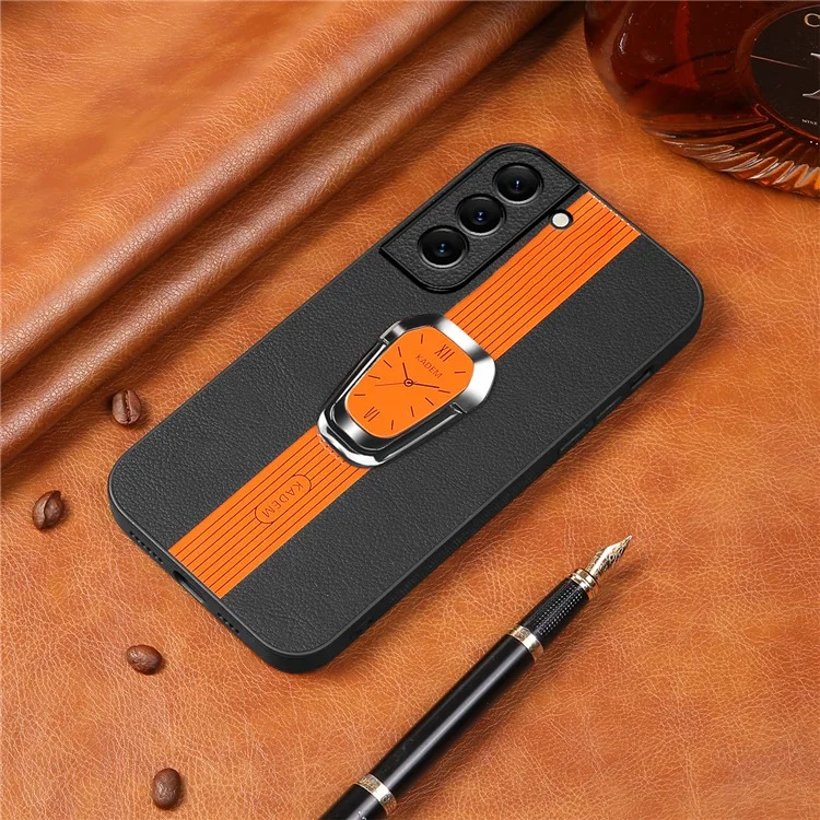 KADEM Für Samsung Galaxy S22+ 5G Electroplating Case PU+TPU+Acryl Handyhülle mit Faltbarem Ständer - Orange