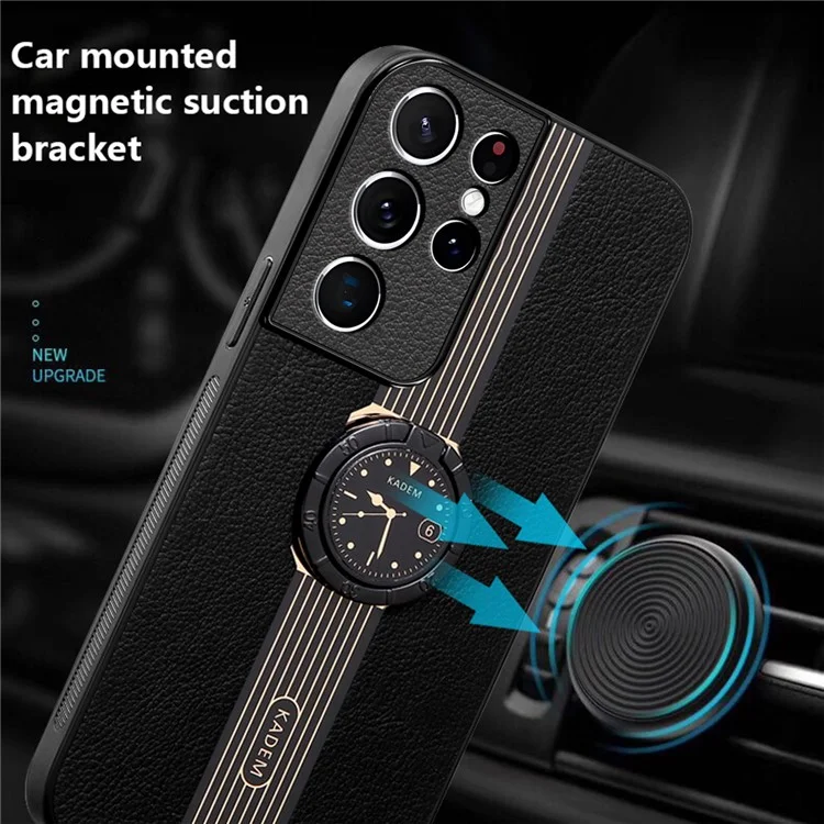 KADEM For Samsung Galaxy S21 Ultra 5G Case PU Leather+TPU+Acrylic Kickstand Phone Cover - Black