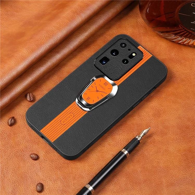 Kadem Para Samsung Galaxy S20 Ultra Case Leather+tpu+acrylic Ploding Partstand Cubierta - Naranja