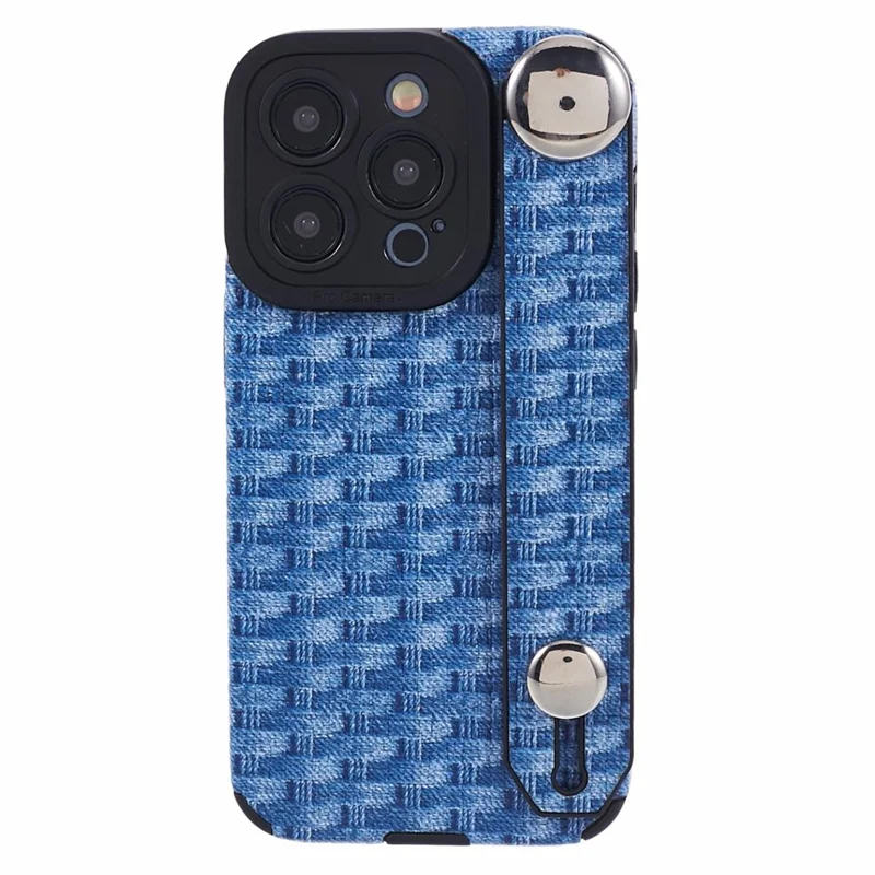 Achterklep voor iPhone 15 Pro Max hoesje met polsbandje Stofbekleed TPU mobieltjeshoes - Blauw