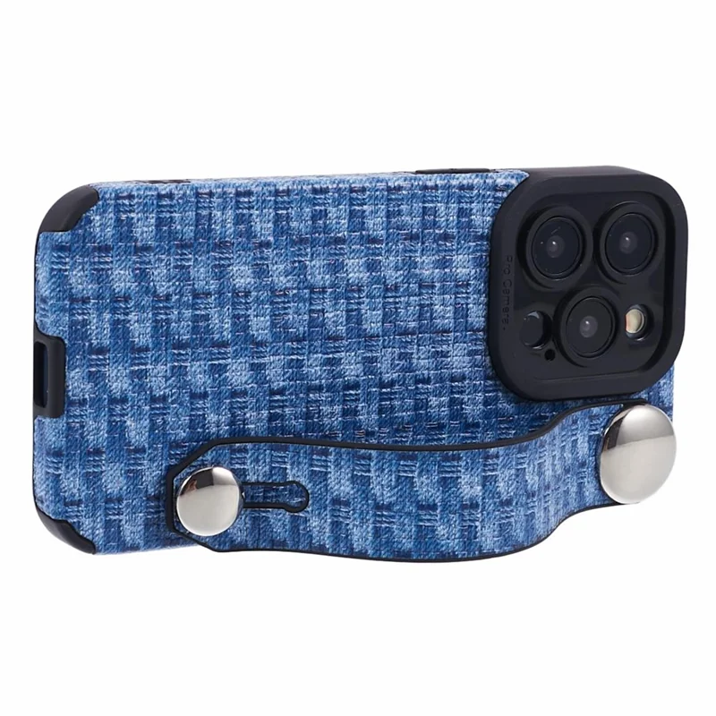 Achterklep voor iPhone 15 Pro Max hoesje met polsbandje Stofbekleed TPU mobieltjeshoes - Blauw