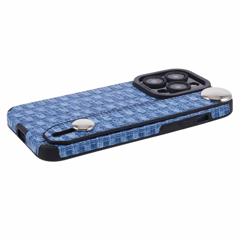 Achterklep voor iPhone 15 Pro Max hoesje met polsbandje Stofbekleed TPU mobieltjeshoes - Blauw