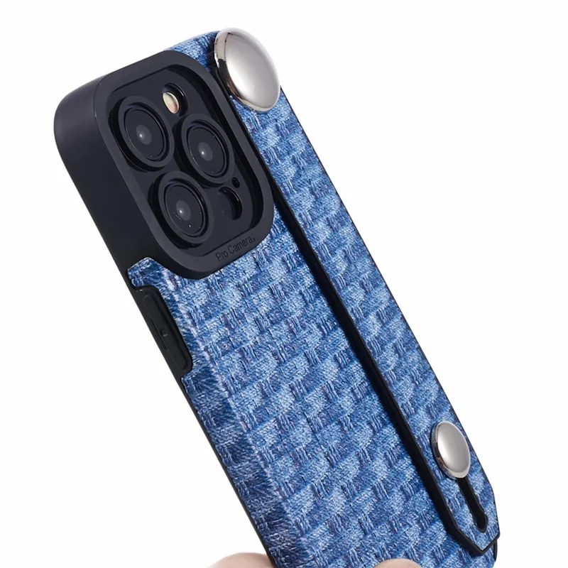 Achterklep voor iPhone 15 Pro Max hoesje met polsbandje Stofbekleed TPU mobieltjeshoes - Blauw