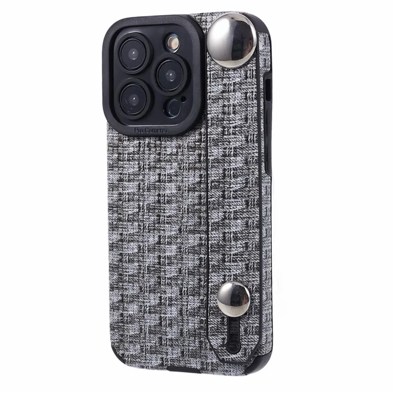 For iPhone 14 Pro Cover Wristband Anti-fall Cloth Coated TPU Cell Phone Case - Black