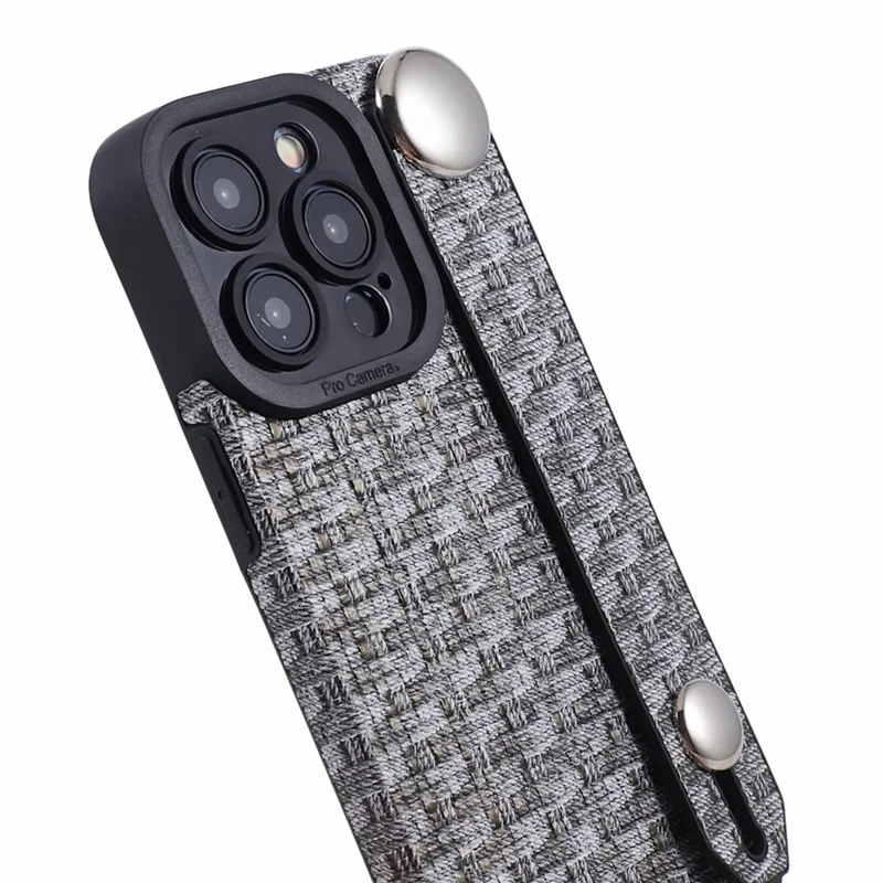 For iPhone 14 Pro Cover Wristband Anti-fall Cloth Coated TPU Cell Phone Case - Black