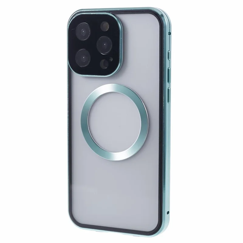For iPhone 15 Pro Anti-Spy Case Compatible with MagSafe Tempered Glass Metal Bumper Phone Cover - Green
