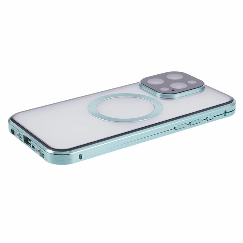 For iPhone 15 Pro Anti-Spy Case Compatible with MagSafe Tempered Glass Metal Bumper Phone Cover - Green