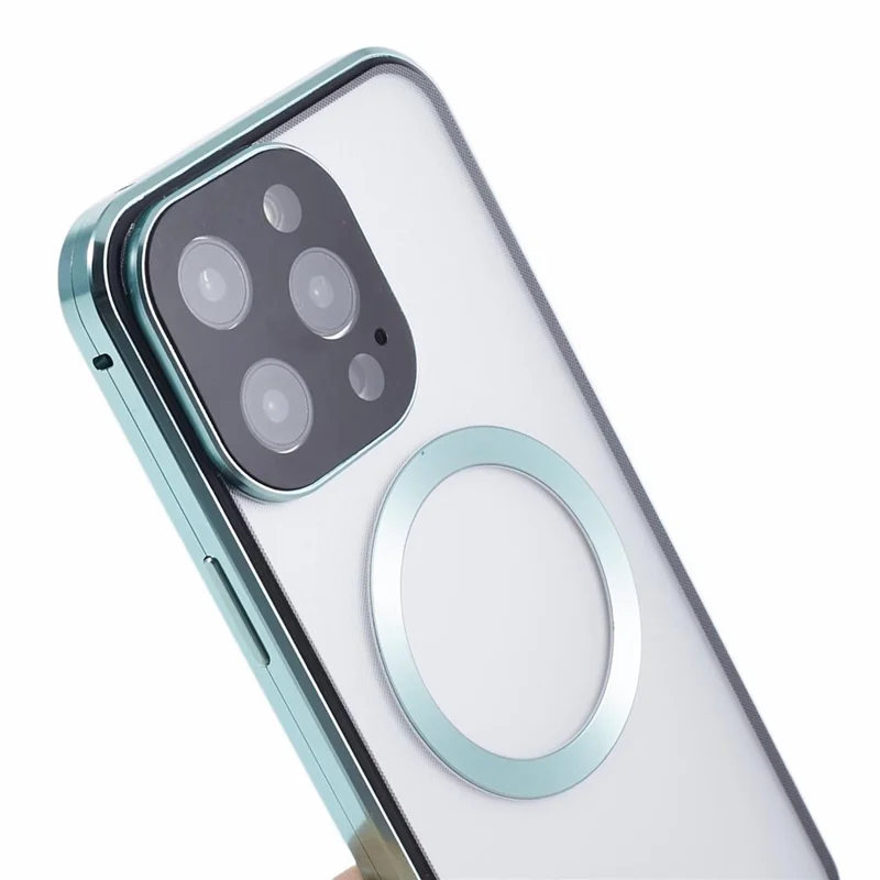 For iPhone 15 Pro Anti-Spy Case Compatible with MagSafe Tempered Glass Metal Bumper Phone Cover - Green