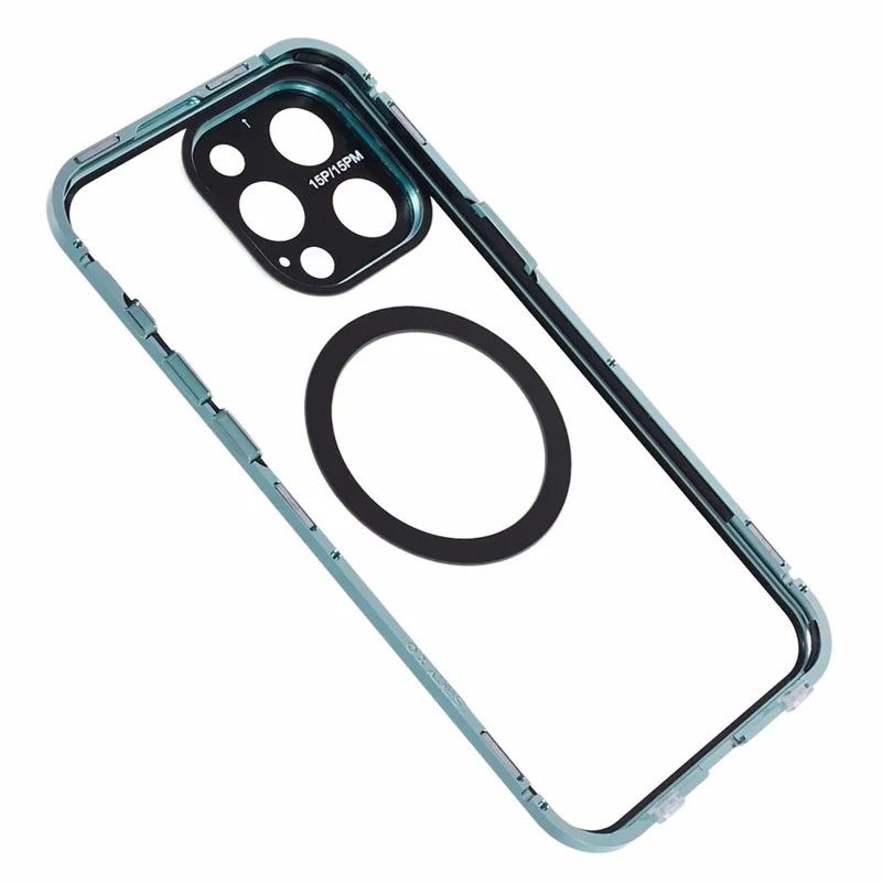 For iPhone 15 Pro Anti-Spy Case Compatible with MagSafe Tempered Glass Metal Bumper Phone Cover - Green