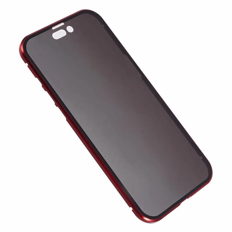 For iPhone 15 Pro Max Case Compatible with MagSafe Tempered Glass Metal Frame Anti-Spy Phone Protector - Red