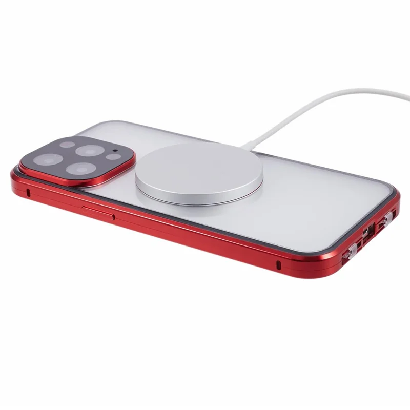 For iPhone 15 Pro Max Case Compatible with MagSafe Tempered Glass Metal Frame Anti-Spy Phone Protector - Red
