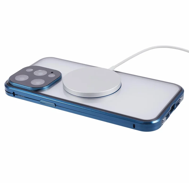 For iPhone 14 Pro Anti-Spy Case Tempered Glass Metal Shockproof Phone Case Compatible with MagSafe - Mørkeblå